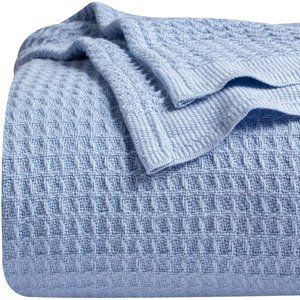 Oversized Luxury Cotton Blanket Waffle Weave Throw Blanket Blue